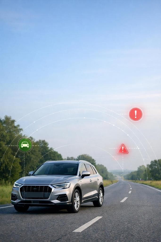 Vehicle on open road with insurance telematics signals