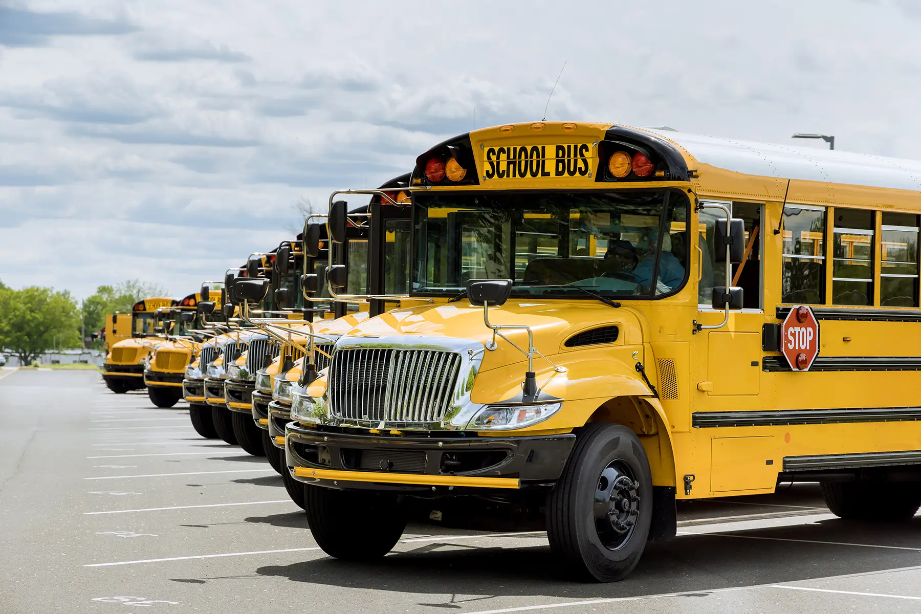 School buses lined up for student transportation
