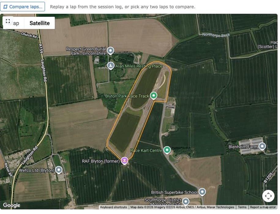 Redtail circuit lap replay map showing a circuit layout